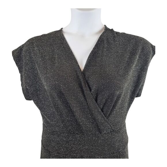 One Clothing Large Jumpsuit Black Silver V-Neck Silver Chevron Pattern Sparkle - Picture 4 of 11